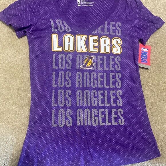 Women's Los Angeles Lakers Purple NBA Short Sleeve V-Neck Logo T-Shirt NWT M - Picture 2 of 4